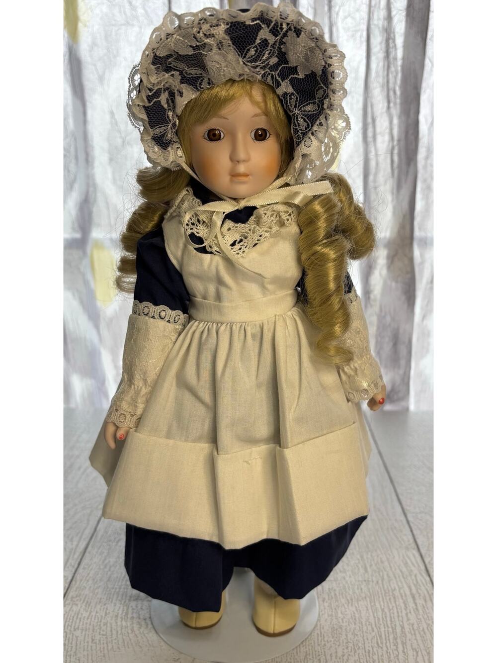 Vintage Porcelain Doll Victorian Maid Dress Bonnet 15"